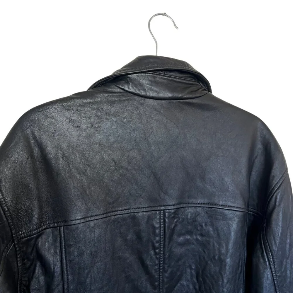 Leather Bomber Jacket | S Quilted Lining Classic Zip Up Coat - Picture 3 of 8